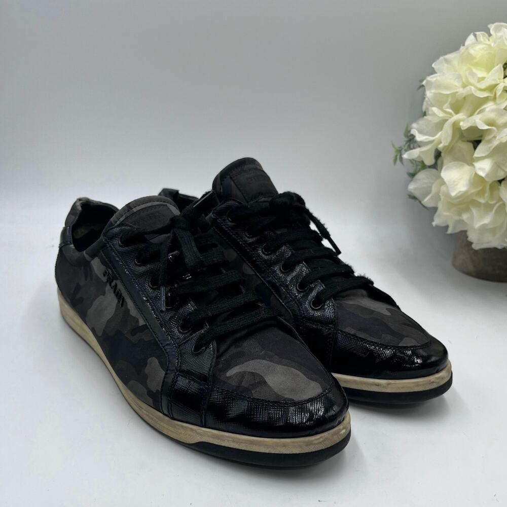 Prada Mens Green Black Gray Leather Accent Camo Trainers Sneakers Sz 41/M8/W9.5